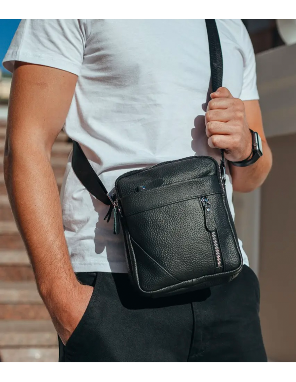Чоловіча шкіряна сумка через плече Nola, чорна