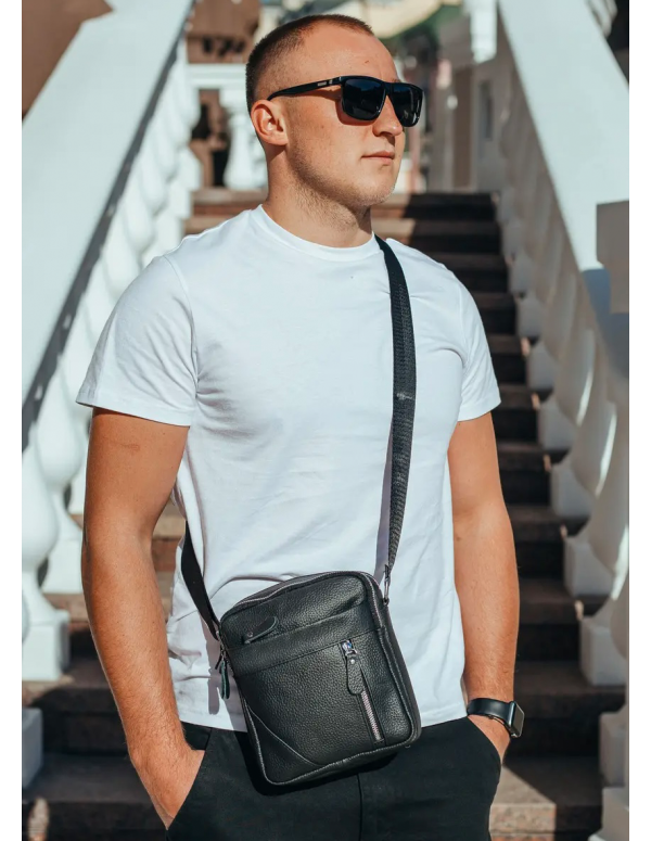 Чоловіча шкіряна сумка через плече Nola, чорна