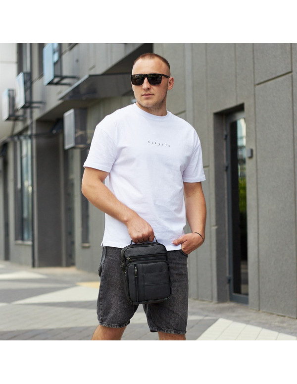 Чоловіча шкіряна сумка-барсетка Fano, чорна