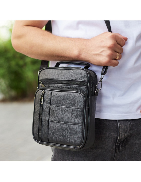 Чоловіча шкіряна сумка-барсетка Fano, чорна