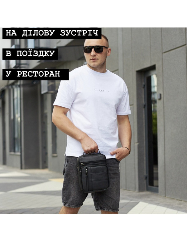 Чоловіча шкіряна сумка-барсетка Fano, чорна