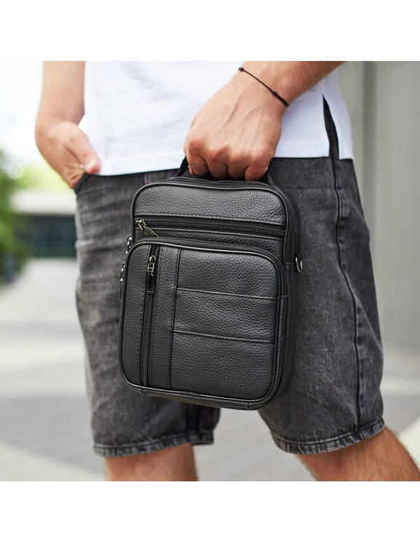 Чоловіча шкіряна сумка-барсетка Fano, чорна