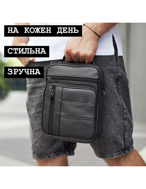 Чоловіча шкіряна сумка-барсетка Fano, чорна