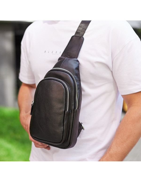 Чоловічий слінг шкіряний Ivrea, чорний