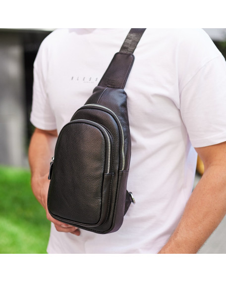 Слінг шкіряний чоловічий на плече Noto, чорна