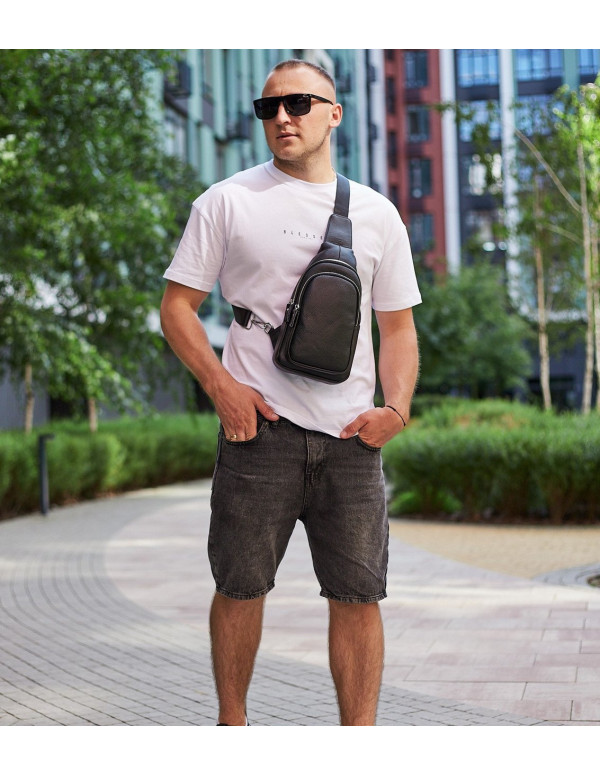 Чоловічий слінг шкіряний Ivrea, чорний