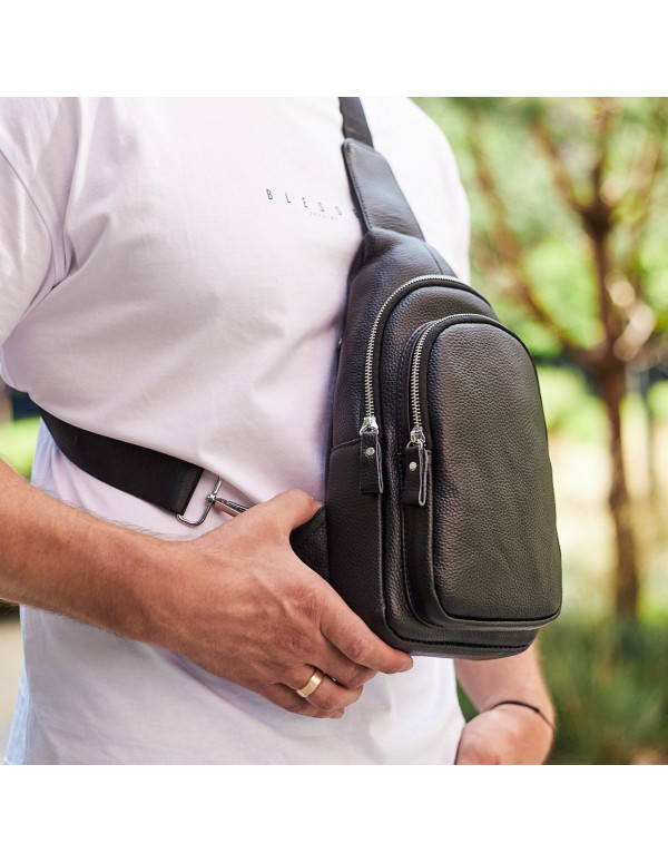 Чоловічий слінг шкіряний Ivrea, чорний