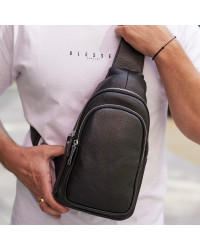 Чоловічий слінг шкіряний Ivrea, чорний