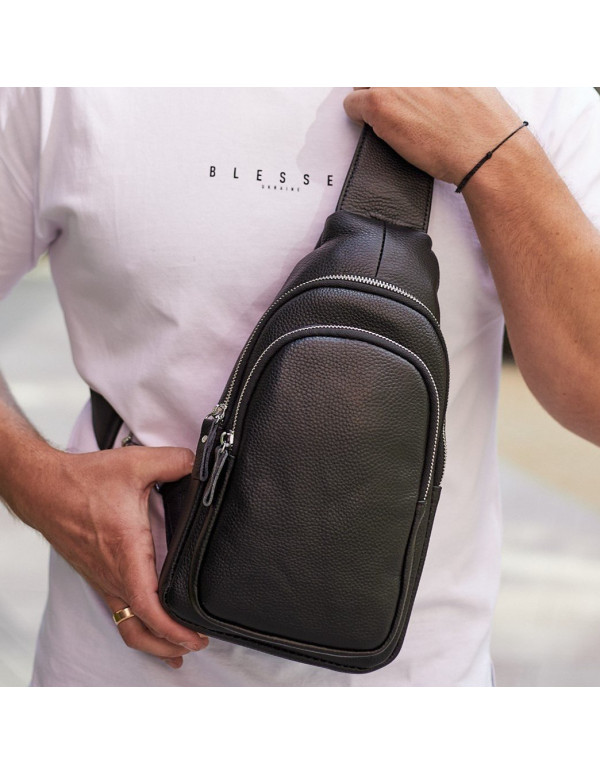 Чоловічий слінг шкіряний Ivrea, чорний