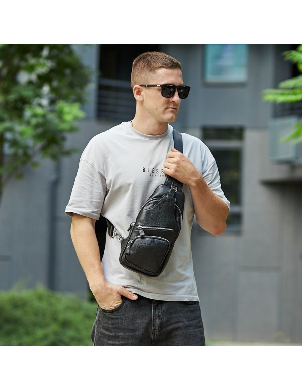 Чоловіча шкіряна сумка-слінг Bastia, чорна