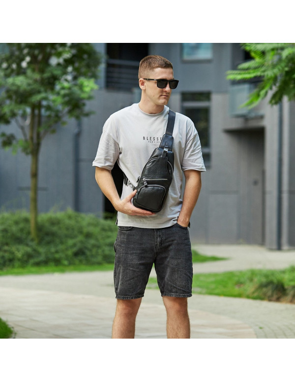 Чоловіча шкіряна сумка-слінг Bastia, чорна