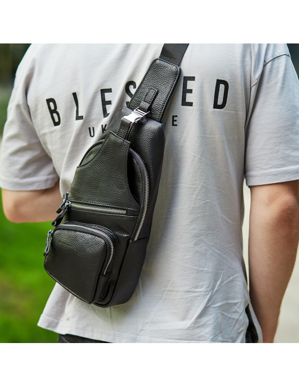 Чоловіча шкіряна сумка-слінг Bastia, чорна