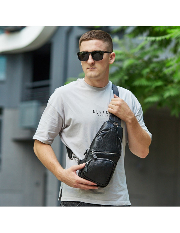 Чоловіча шкіряна сумка-слінг Bastia, чорна