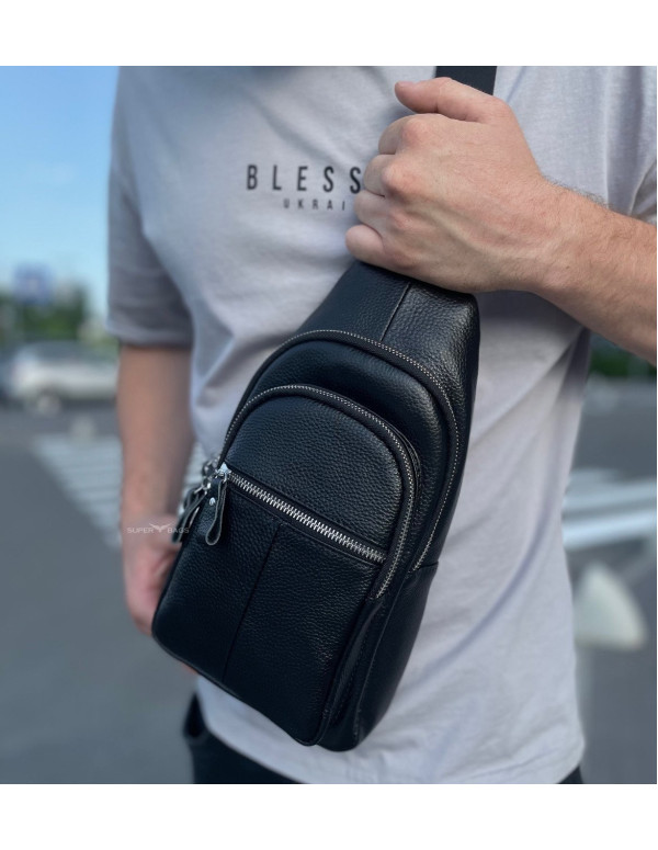 Чоловіча сумка-слінг шкіряна Andria, чорна