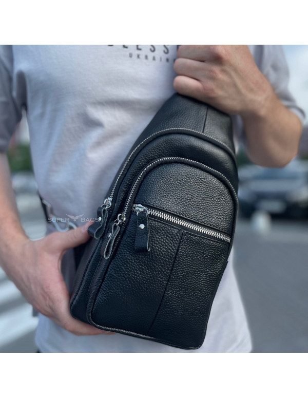 Чоловіча сумка-слінг шкіряна Andria, чорна