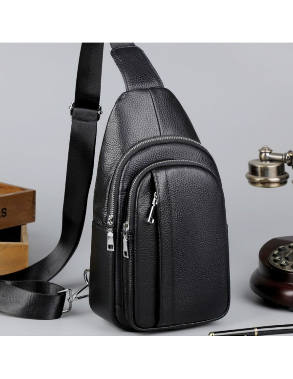 Чоловіча шкіряна сумка-бананка на одне плече Biella,чорна