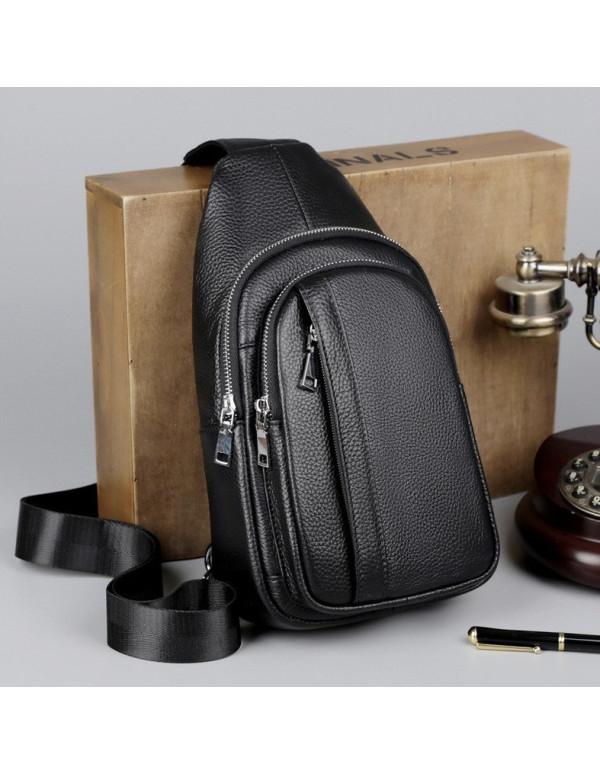 Чоловіча шкіряна сумка-бананка на одне плече Biella,чорна