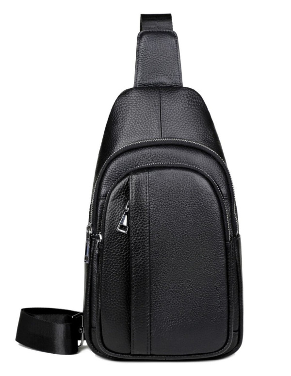 Чоловіча шкіряна сумка-бананка на одне плече Biella,чорна