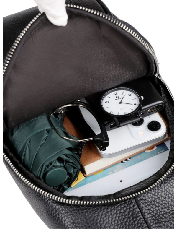 Чоловіча шкіряна сумка-бананка на одне плече Biella,чорна