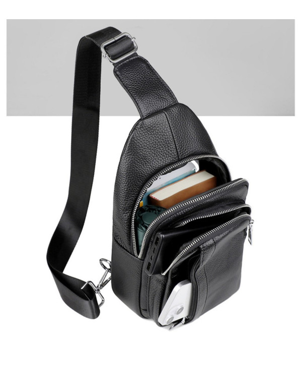 Чоловіча шкіряна сумка-бананка на одне плече Biella,чорна