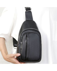 Чоловіча шкіряна сумка-бананка на одне плече Biella,чорна