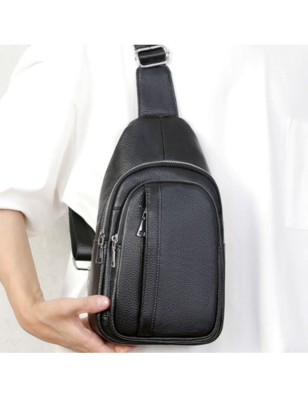 Чоловіча шкіряна сумка-бананка на одне плече Biella,чорна