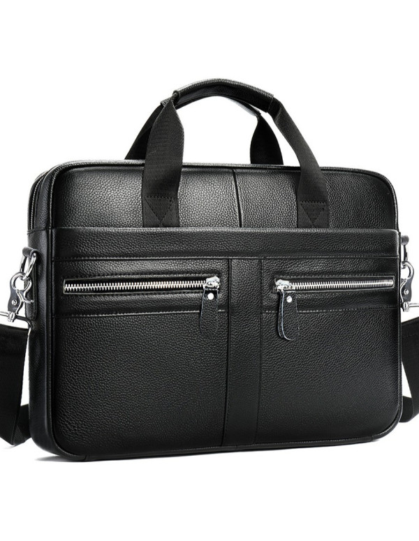 Шкіряна чоловіча сумка для ноутбука та документів Lecco, чорна