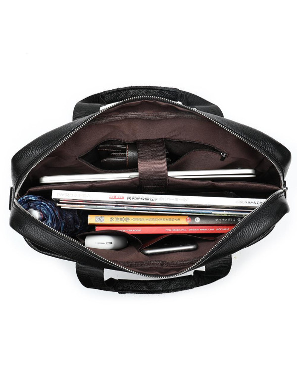 Шкіряна чоловіча сумка для ноутбука та документів Lecco, чорна