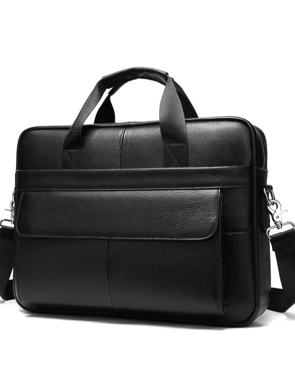 Шкіряна чоловіча сумка для ноутбука Ostin, чорна