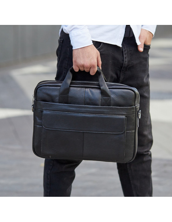 Шкіряна чоловіча сумка для ноутбука Ostin, чорна