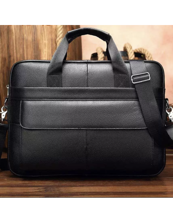 Шкіряна чоловіча сумка для ноутбука Ostin, чорна