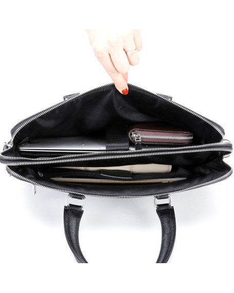 Шкіряний чоловічий діловий портфель Warden, чорний