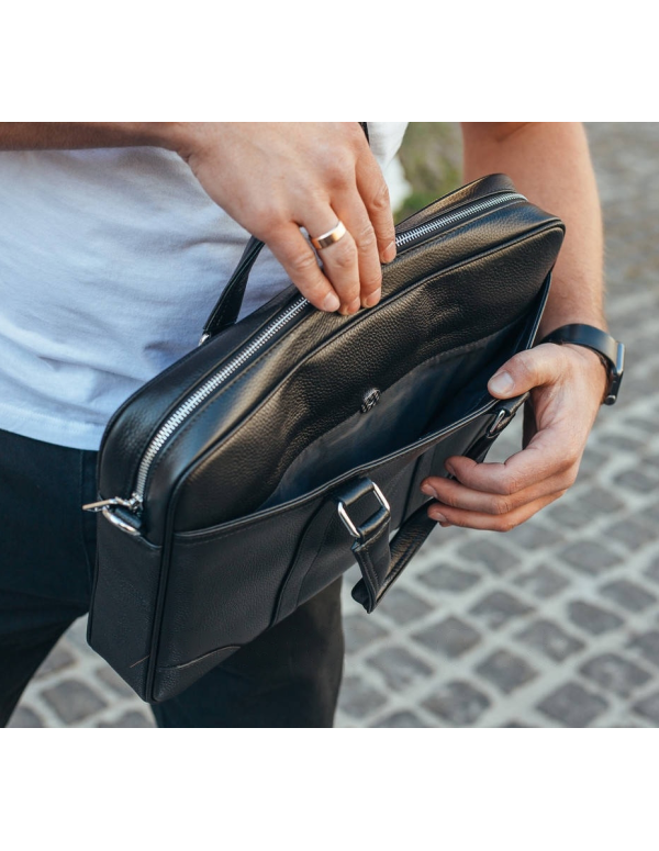 Чоловічий шкіряний портфель Feran, чорний