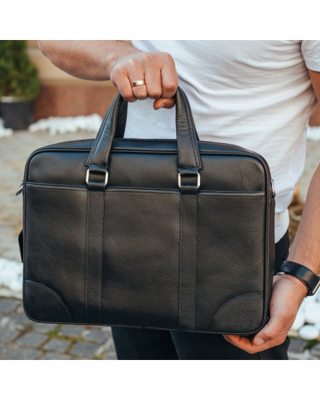 Шкіряна чоловіча сумка для документів та ноутбука 40x30x8, портфель для офіса SL-21511, чорний