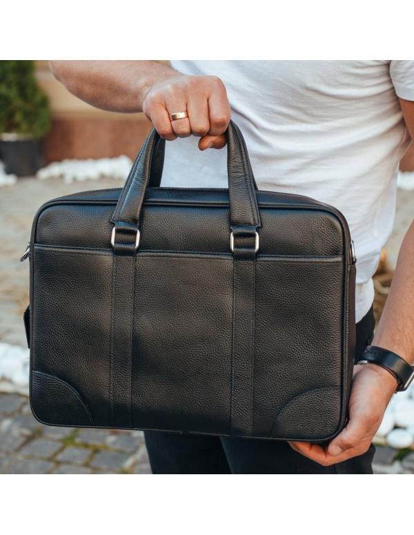 Чоловічий шкіряний портфель Feran, чорний