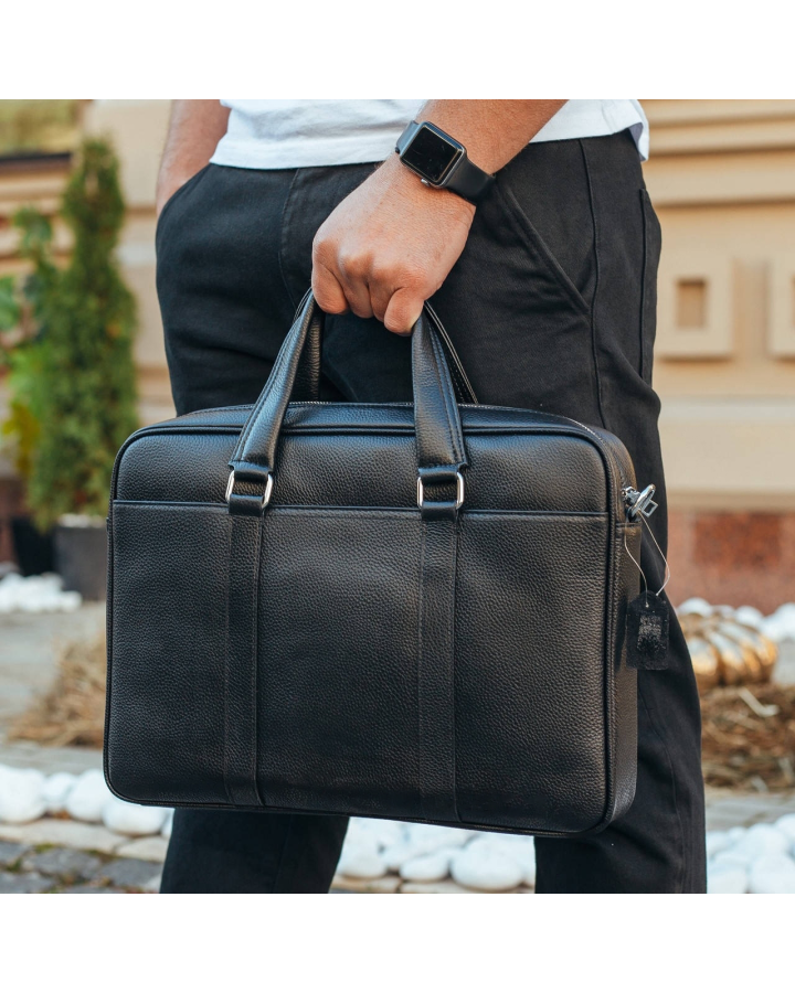 Чоловічий шкіряний портфель Feran, чорний