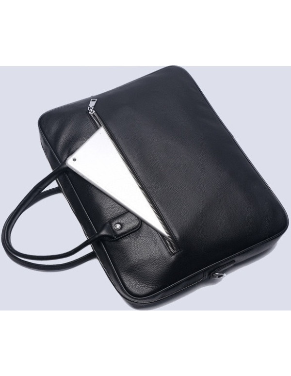 Шкіряний чоловічий портфель для ноутбука Helion, чорний