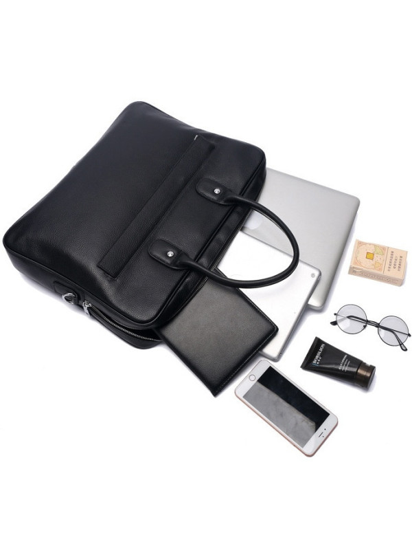 Шкіряний чоловічий портфель для ноутбука Helion, чорний