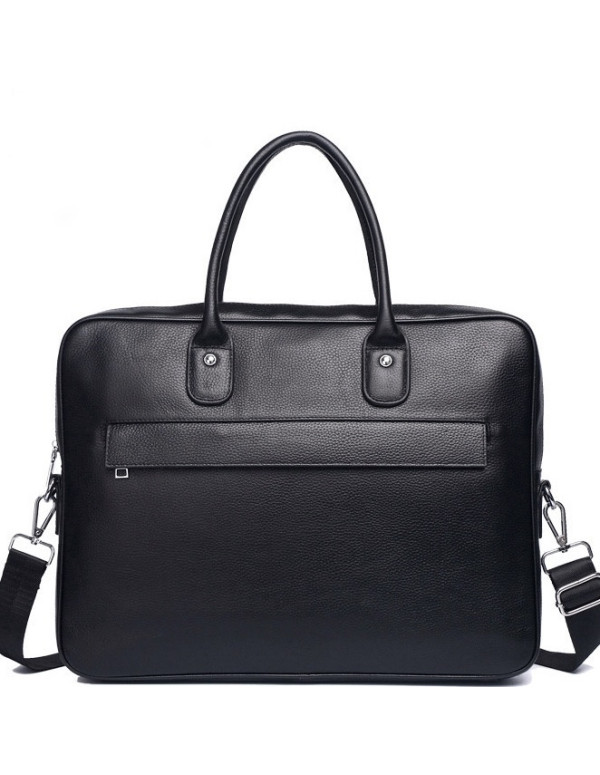 Шкіряний чоловічий портфель для ноутбука Helion, чорний