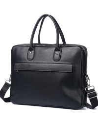 Шкіряний чоловічий портфель для ноутбука Helion, чорний