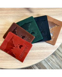 Шкіряна обкладинка для паспорта з картою та написом 