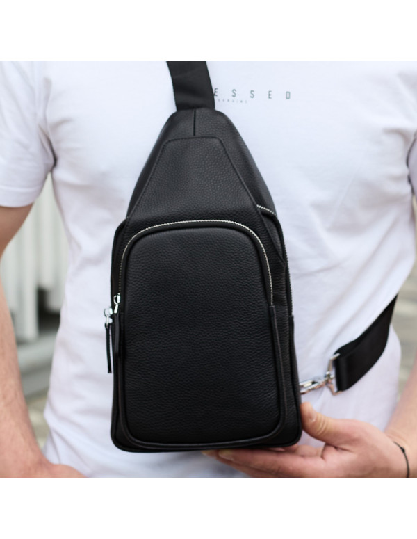 Чоловіча сумка з натуральної шкіри Aosta, чорна