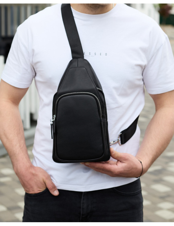 Чоловіча сумка з натуральної шкіри Aosta, чорна