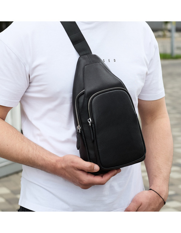 Чоловіча сумка з натуральної шкіри Aosta, чорна