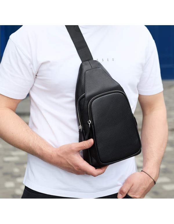 Чоловіча сумка з натуральної шкіри Aosta, чорна