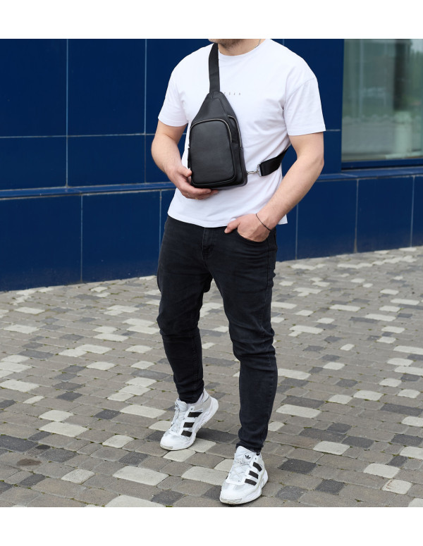 Чоловіча сумка з натуральної шкіри Aosta, чорна