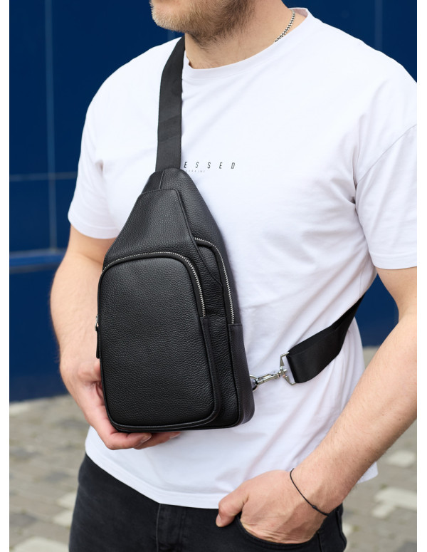 Чоловіча сумка з натуральної шкіри Aosta, чорна