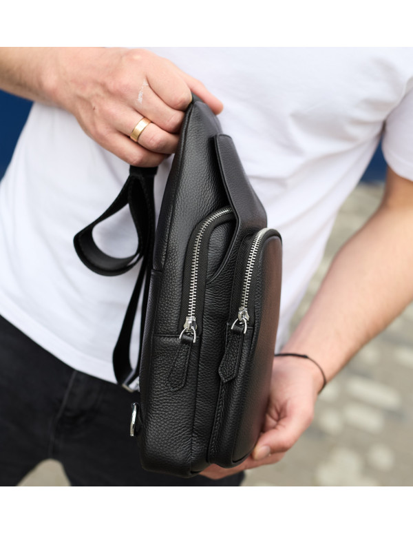 Чоловіча сумка з натуральної шкіри Aosta, чорна