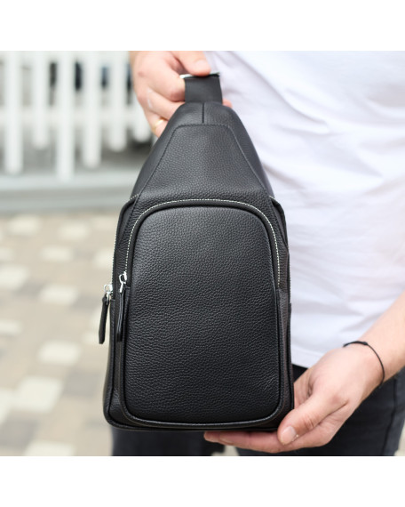 Чоловіча сумка з натуральної шкіри Aosta, чорна