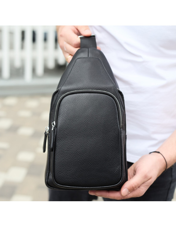 Чоловіча сумка з натуральної шкіри Aosta, чорна